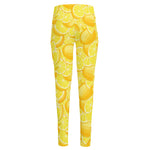Yellow Lemon Pattern Print High-Waisted Pocket Leggings