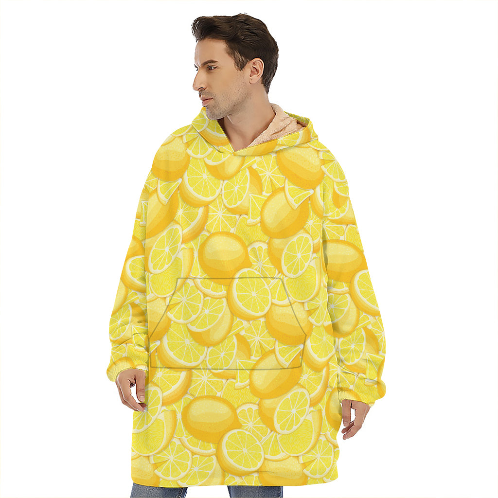 Yellow Lemon Pattern Print Hoodie Blanket