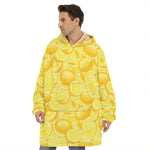 Yellow Lemon Pattern Print Hoodie Blanket