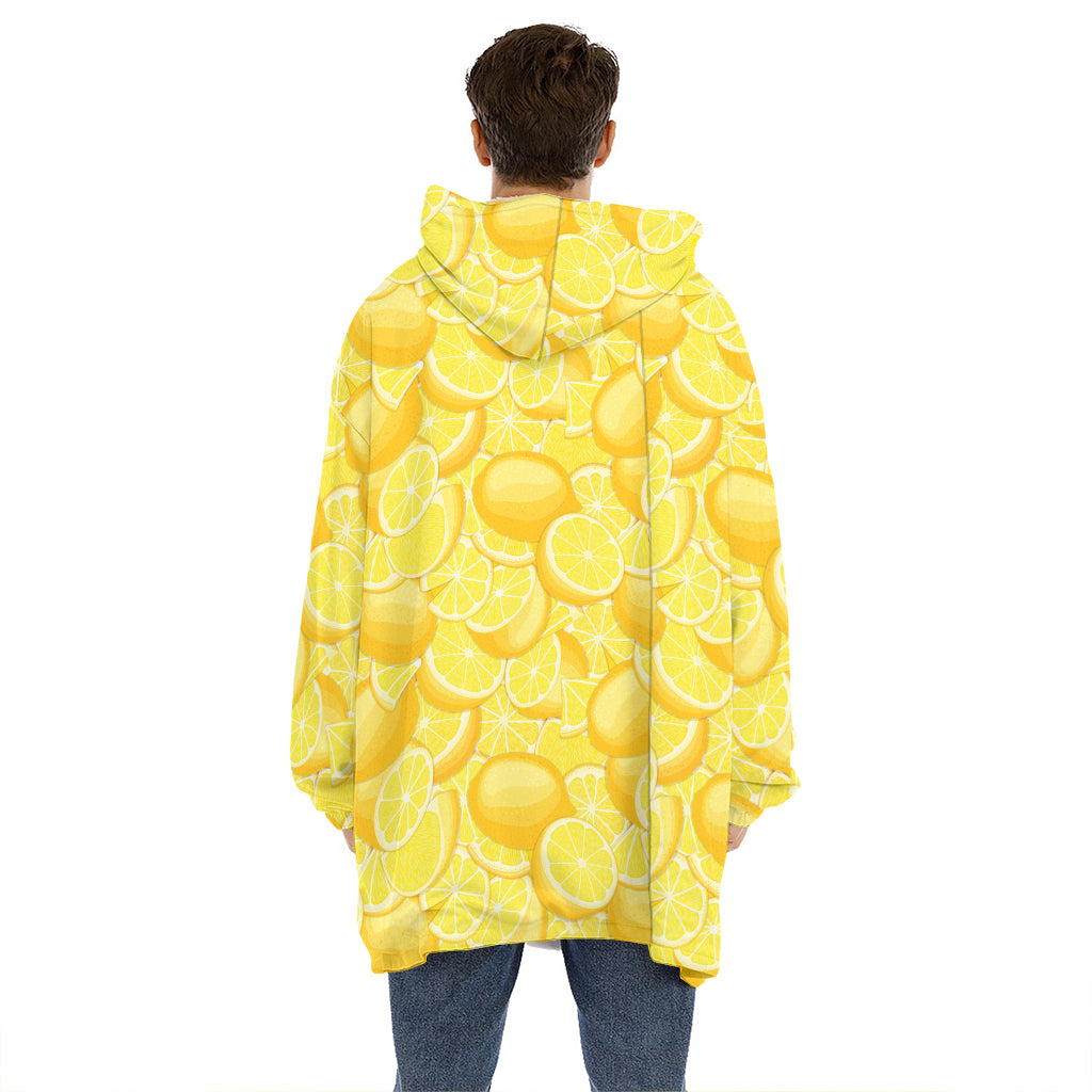 Yellow Lemon Pattern Print Hoodie Blanket