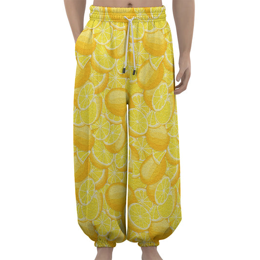 Yellow Lemon Pattern Print Lantern Pants