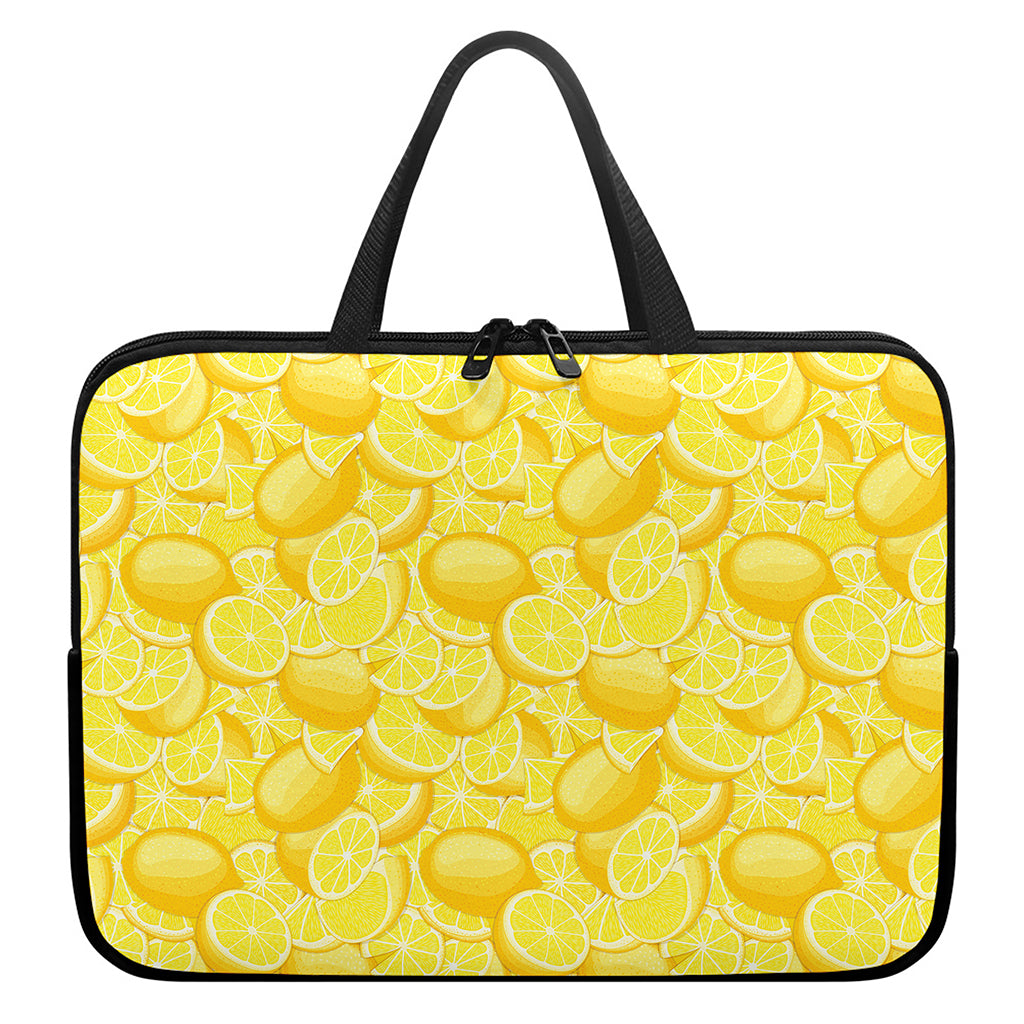 Yellow Lemon Pattern Print Laptop Sleeve With Handle