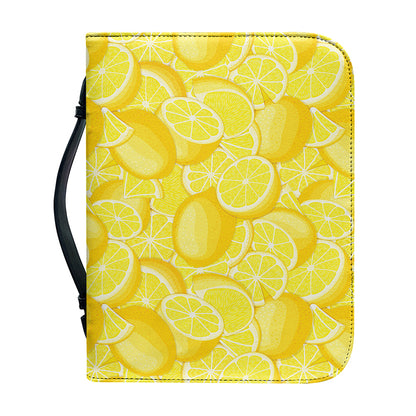 Yellow Lemon Pattern Print Leather Bible Cover