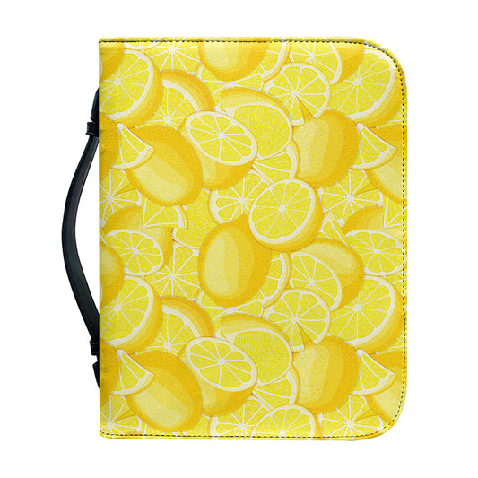 Yellow Lemon Pattern Print Leather Bible Cover