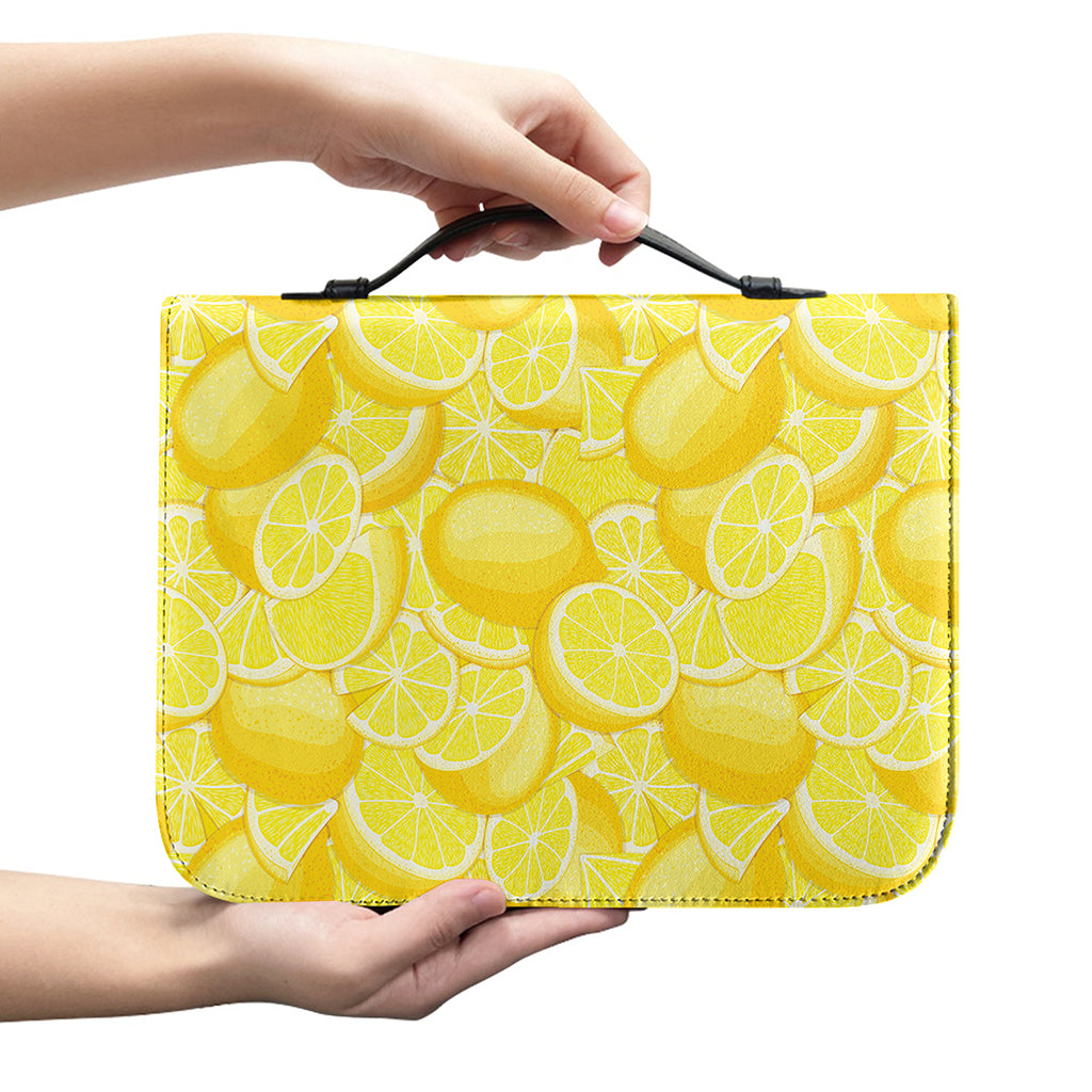 Yellow Lemon Pattern Print Leather Bible Cover