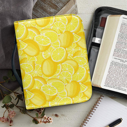 Yellow Lemon Pattern Print Leather Bible Cover