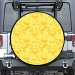 Yellow Lemon Pattern Print Leather Spare Tire Cover
