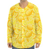 Yellow Lemon Pattern Print Long Sleeve Baseball Jersey