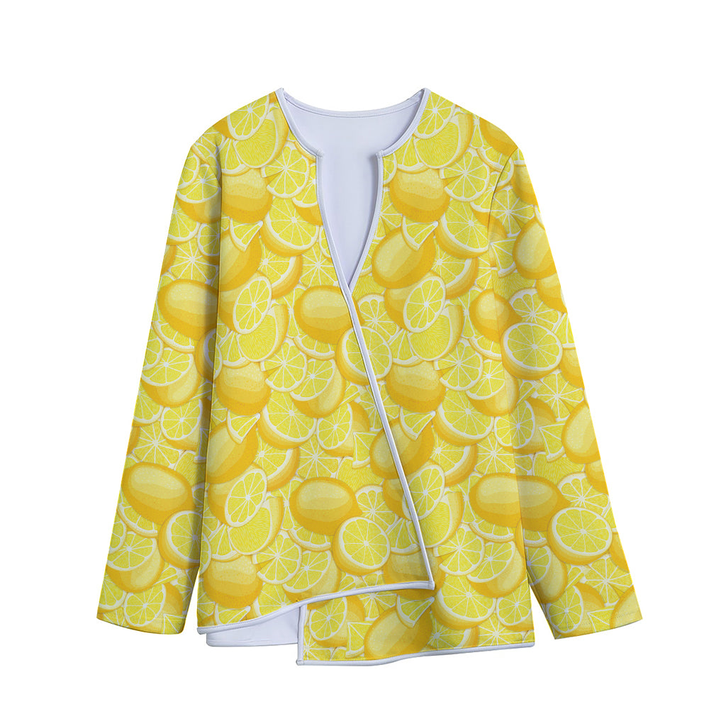 Yellow Lemon Pattern Print Long Sleeve Short Coat