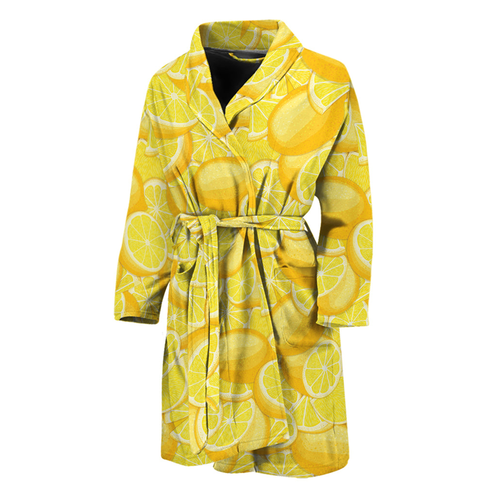 Yellow Lemon Pattern Print Men's Bathrobe