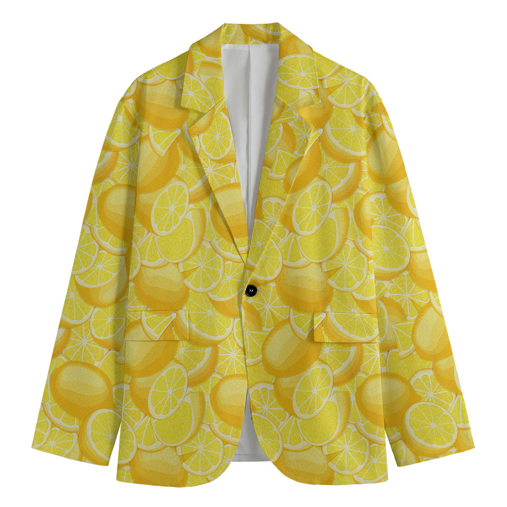 Yellow Lemon Pattern Print Men's Blazer