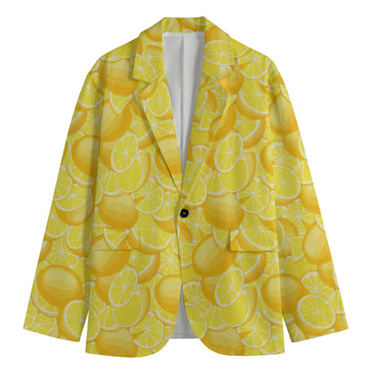 Yellow Lemon Pattern Print Men's Blazer