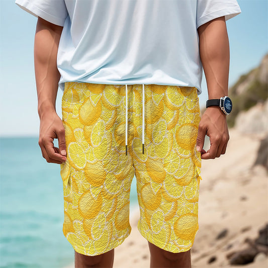 Yellow Lemon Pattern Print Men's Cargo Shorts