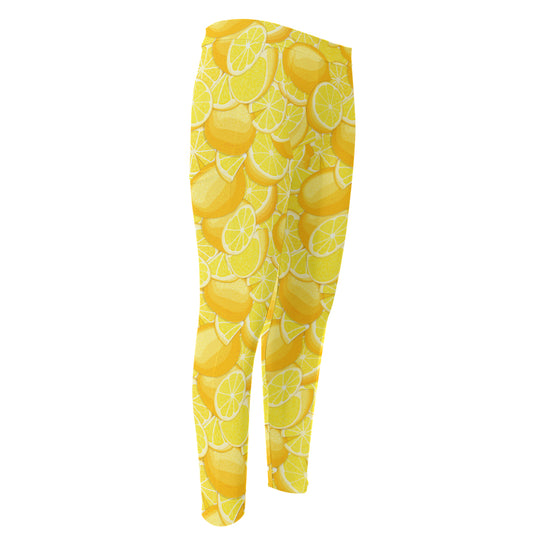 Yellow Lemon Pattern Print Men's Compression Pants