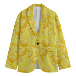 Yellow Lemon Pattern Print Men's Cotton Blazer