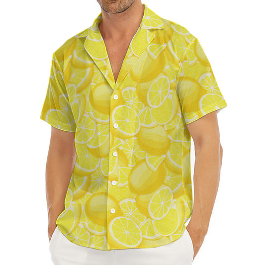 Yellow Lemon Pattern Print Men's Deep V-Neck Shirt