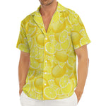 Yellow Lemon Pattern Print Men's Deep V-Neck Shirt