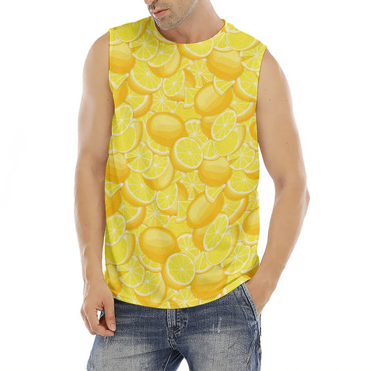 Yellow Lemon Pattern Print Men's Fitness Tank Top