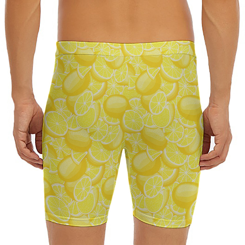 Yellow Lemon Pattern Print Men's Long Boxer Briefs