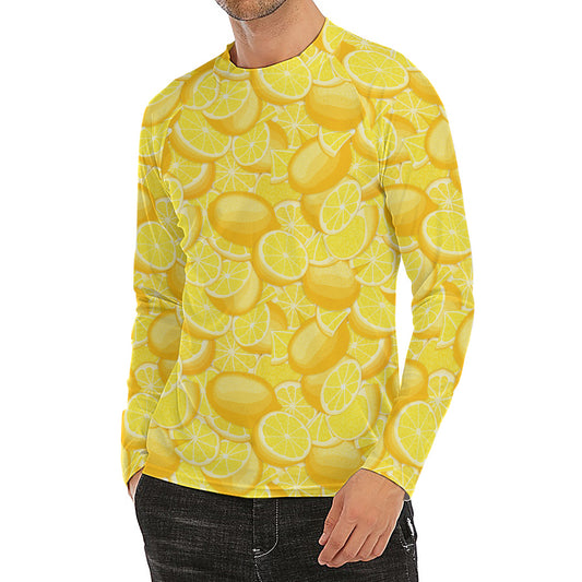 Yellow Lemon Pattern Print Men's Long Sleeve Rash Guard