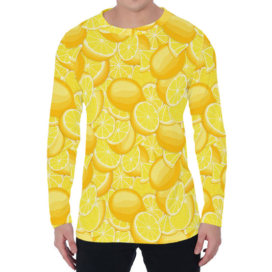 Yellow Lemon Pattern Print Men's Long Sleeve T-Shirt