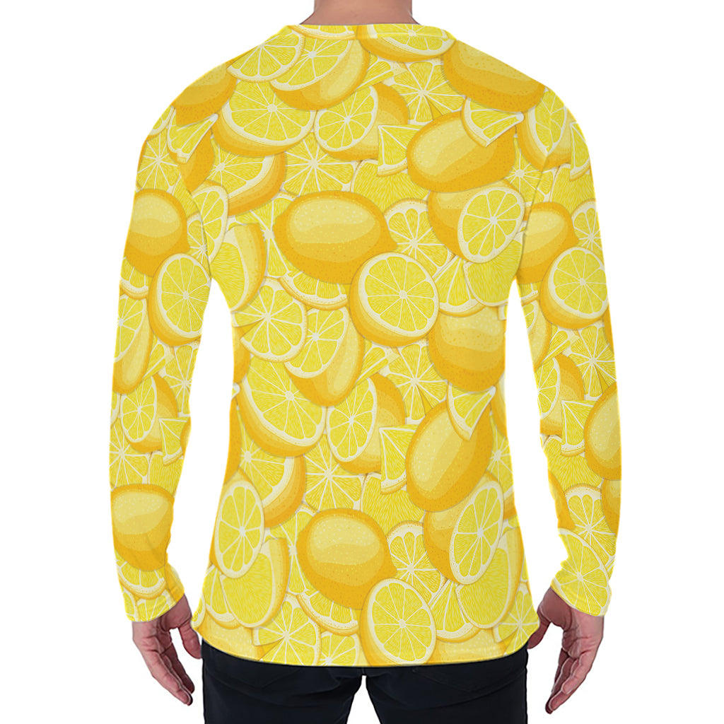 Yellow Lemon Pattern Print Men's Long Sleeve T-Shirt