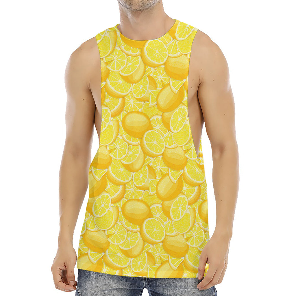 Yellow Lemon Pattern Print Men's Muscle Tank Top
