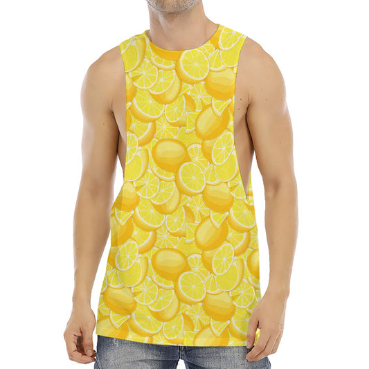 Yellow Lemon Pattern Print Men's Muscle Tank Top