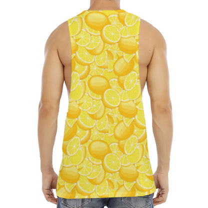 Yellow Lemon Pattern Print Men's Muscle Tank Top