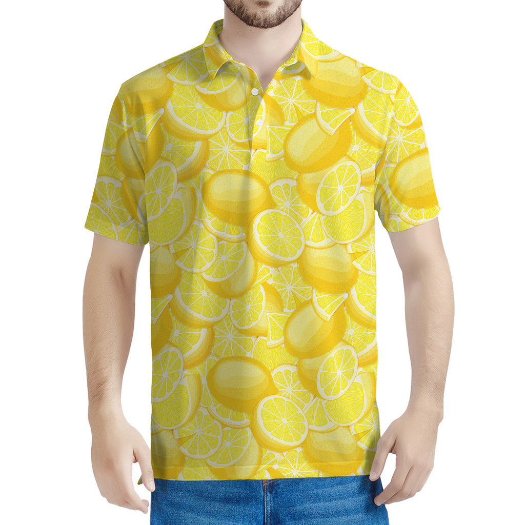 Yellow Lemon Pattern Print Men's Polo Shirt