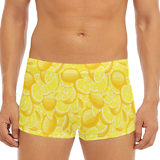 Yellow Lemon Pattern Print Men's Short Boxer Briefs