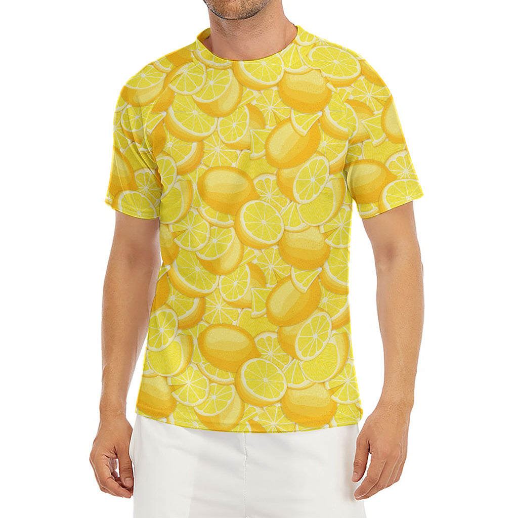 Yellow Lemon Pattern Print Men's Short Sleeve Rash Guard