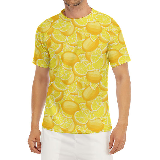Yellow Lemon Pattern Print Men's Short Sleeve Rash Guard