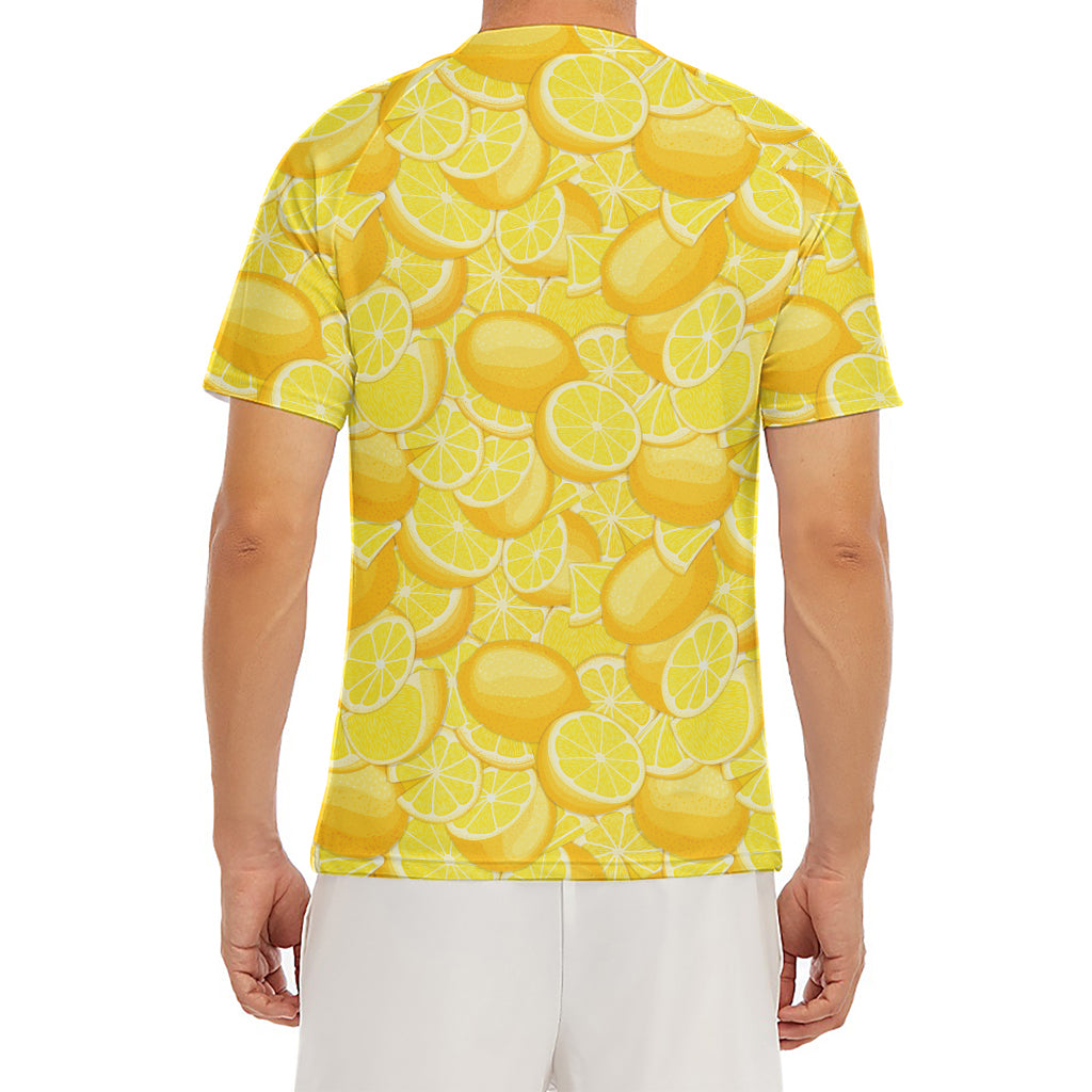 Yellow Lemon Pattern Print Men's Short Sleeve Rash Guard