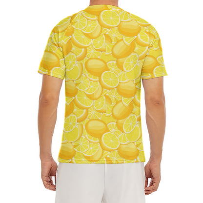 Yellow Lemon Pattern Print Men's Short Sleeve Rash Guard