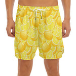 Yellow Lemon Pattern Print Men's Split Running Shorts