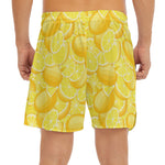 Yellow Lemon Pattern Print Men's Split Running Shorts