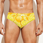 Yellow Lemon Pattern Print Men's Swim Briefs