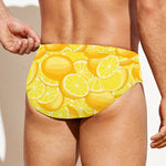 Yellow Lemon Pattern Print Men's Swim Briefs