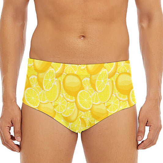 Yellow Lemon Pattern Print Men's Triangle Swim Briefs