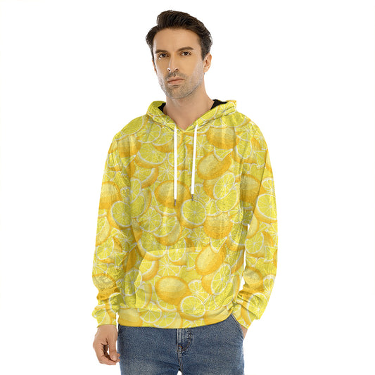 Yellow Lemon Pattern Print Men's Velvet Pullover Hoodie