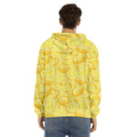 Yellow Lemon Pattern Print Men's Velvet Pullover Hoodie