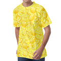 Yellow Lemon Pattern Print Men's Velvet T-Shirt