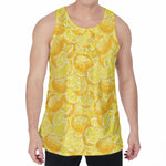 Yellow Lemon Pattern Print Men's Velvet Tank Top