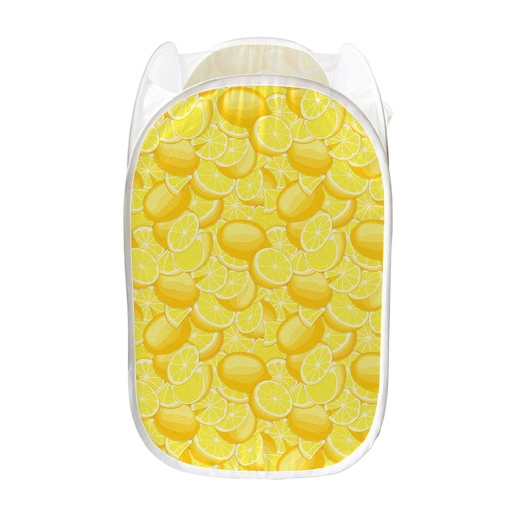 Yellow Lemon Pattern Print Mesh Laundry Hamper