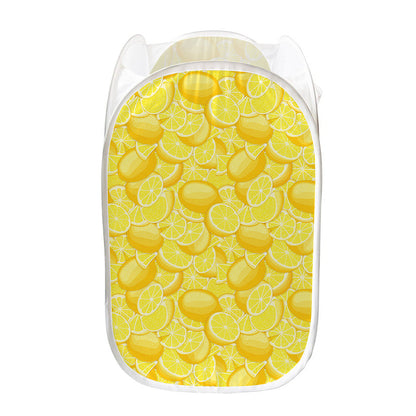 Yellow Lemon Pattern Print Mesh Laundry Hamper
