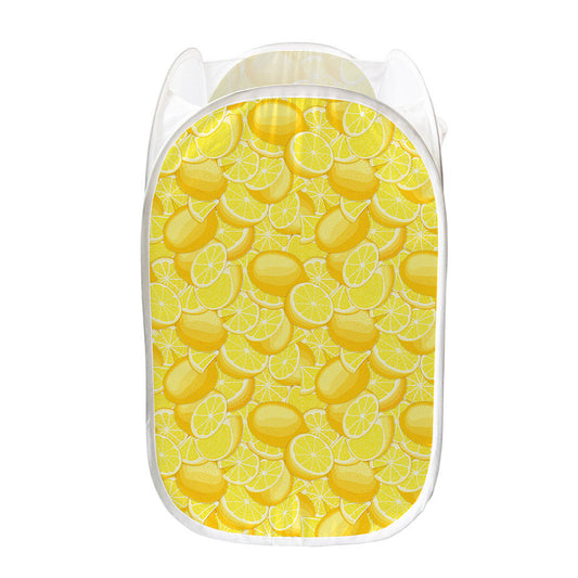 Yellow Lemon Pattern Print Mesh Laundry Hamper