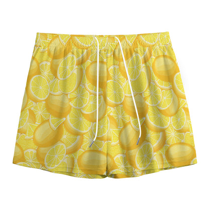 Yellow Lemon Pattern Print Mesh Shorts