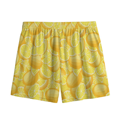 Yellow Lemon Pattern Print Mesh Shorts