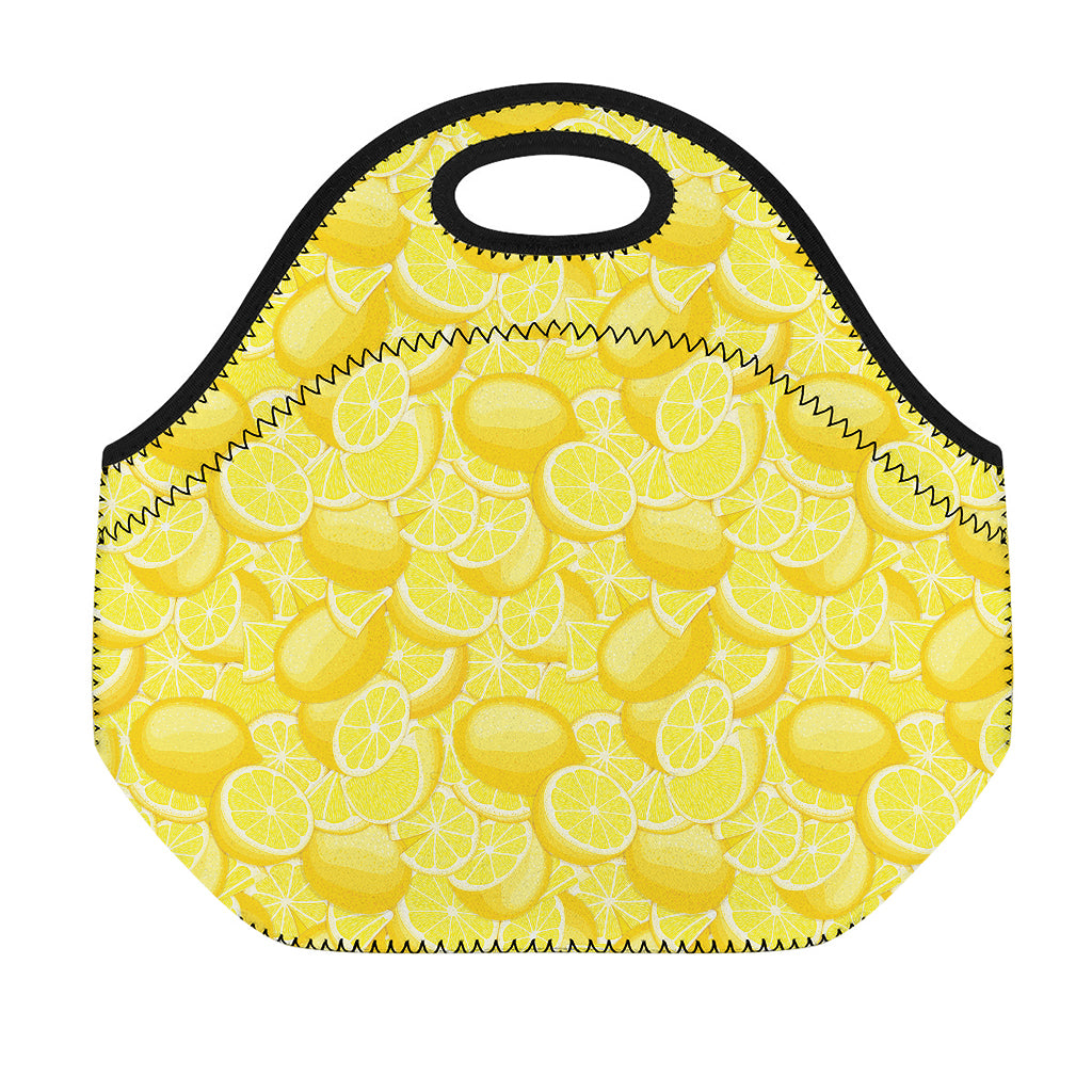 Yellow Lemon Pattern Print Neoprene Lunch Bag
